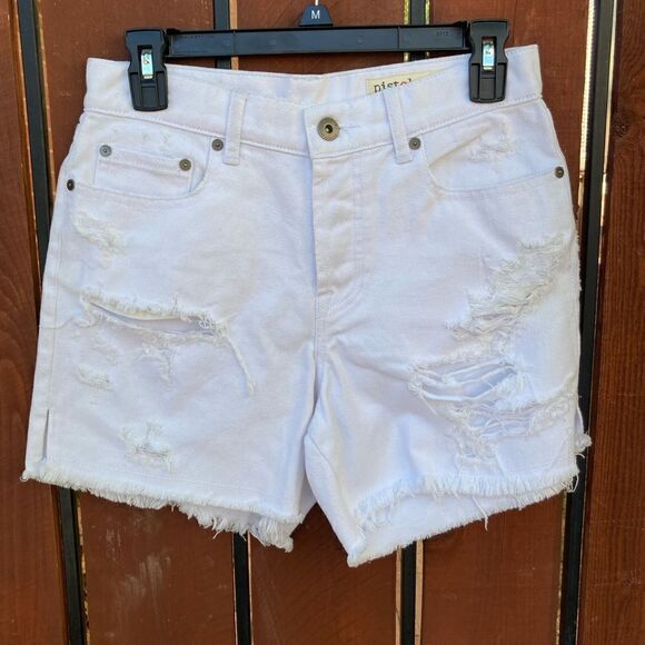 pistola Pants - Pistola 5-Pocket Denim Off-White Distressed Shorts size 27